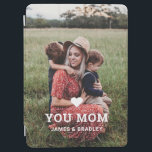 Cute HEART LOVE YOU MOM Mother's Day Photo iPad Air Cover<br><div class="desc">Cute Heart Love You Mom Mother's Day Photo iPad Case Cover features your favorite photo with the text "(love heart) you Mom" in modern white script with your names below. Personalize by editing the text in the text box provided and adding your own picture. Designed by ©2022 Evco Studio www.zazzle.com/store/evcostudio...</div>