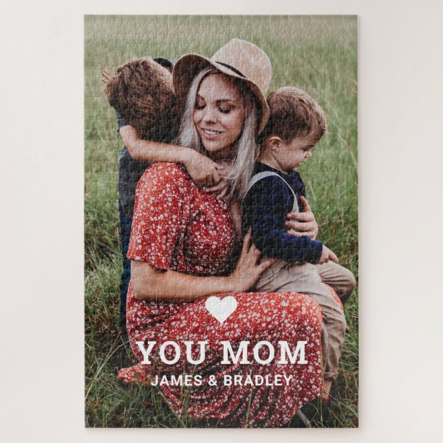 Cute Heart Love You Mom Mother's Day Photo Jigsaw Puzzle (Vertical)
