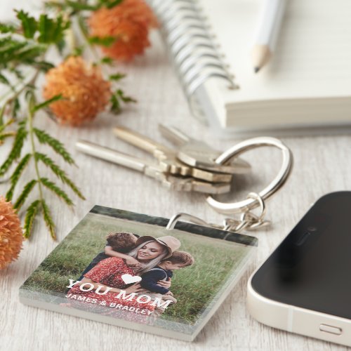Cute HEART LOVE YOU MOM Mothers Day Photo Keychain