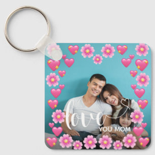 Cute HEART LOVE YOU MOM Mother's Day Photo Keychain