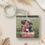 Cute HEART LOVE YOU MOM Mother's Day Photo Keychain<br><div class="desc">Cute Heart Love You Mom Mother's Day Photo Keychain features your favorite photo with the text "(love heart) you Mom" in modern white script with your names below. Personalize by editing the text in the text box provided and adding your own picture. Designed by ©Evco Studio www.zazzle.com/store/evcostudio</div>