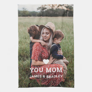 Cute HEART LOVE YOU MOM Mother's Day Photo Kitchen Towel