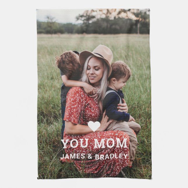 Cute HEART LOVE YOU MOM Mother's Day Photo Kitchen Towel (Vertical)