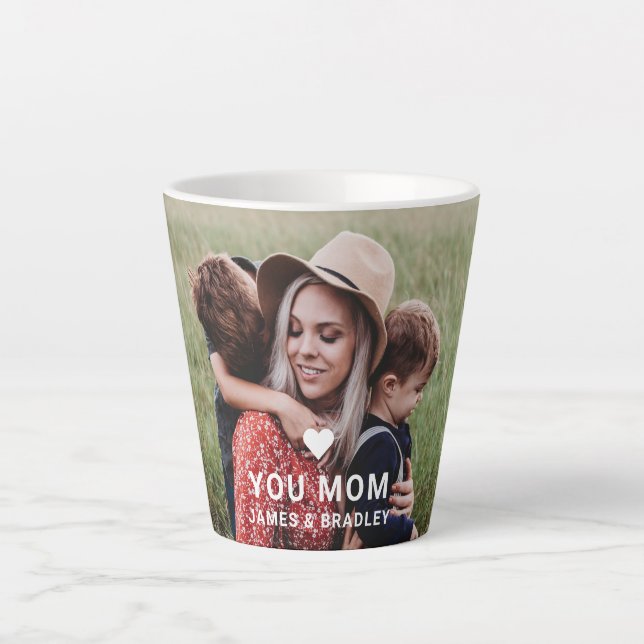 Cute Heart Love You Mom Mother's Day Photo Latte Mug (Front)
