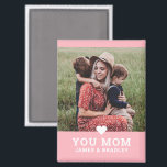 Cute Heart Love You Mom Mother's Day Photo Magnet<br><div class="desc">Cute Heart Love You Mom Mother's Day Photo Magnet features your favorite photo with the text "(love heart) you Mom" in modern script with your names below on a light pink background. Personalize by editing the text in the text box provided and adding your own picture. Makes the perfect personalized...</div>