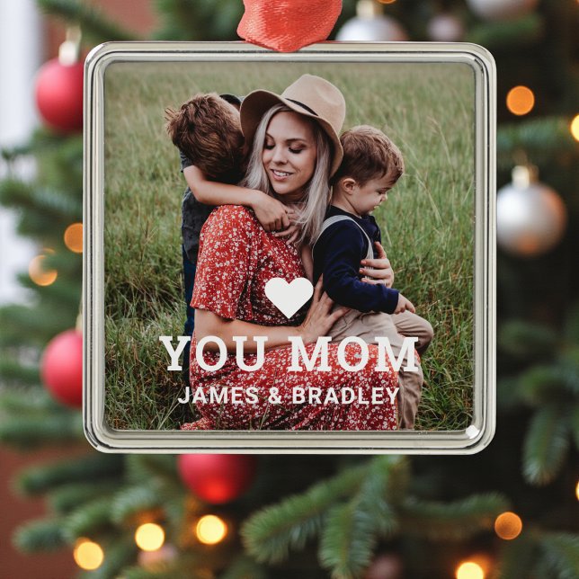 Cute Heart Love You Mom Mother's Day Photo Metal Ornament (Creator Uploaded)