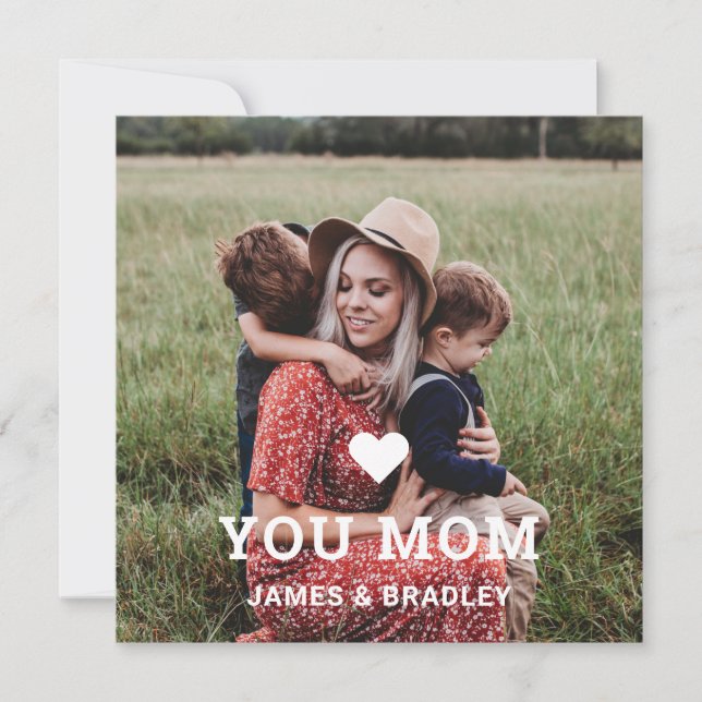 Cute HEART LOVE YOU MOM Mother's Day Photo Note Card (Front)