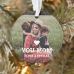 Cute HEART LOVE YOU MOM Mother's Day Photo Ornament<br><div class="desc">Cute Heart Love You Mom Mother's Day Photo Christmas Ornament features your favorite photo with the text "(love heart) you Mom" in modern white script with your names below. Personalize by editing the text in the text box provided and adding your own picture. Designed by ©Evco Studio www.zazzle.com/store/evcostudio</div>