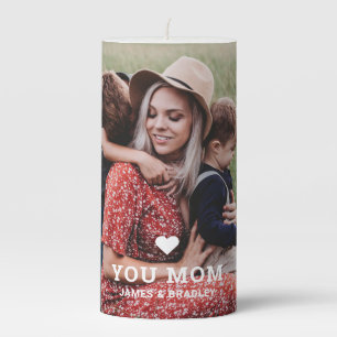 Cute HEART LOVE YOU MOM Mother's Day Photo Pillar Candle