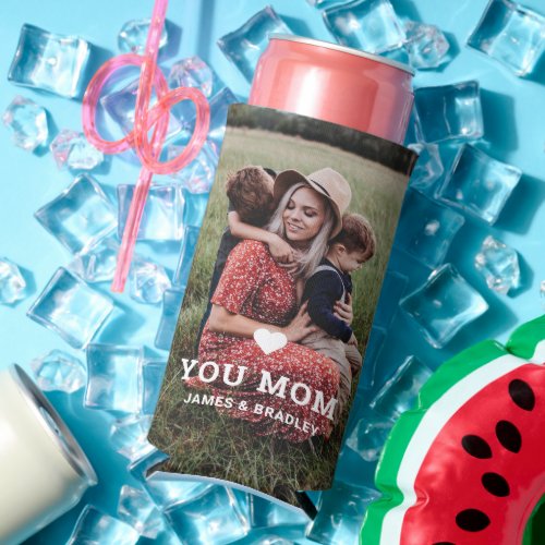 Cute HEART LOVE YOU MOM Mothers Day Photo Seltzer Can Cooler
