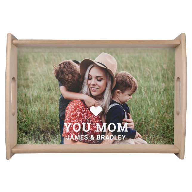 Cute HEART LOVE YOU MOM Mother's Day Photo Serving Tray (Front)