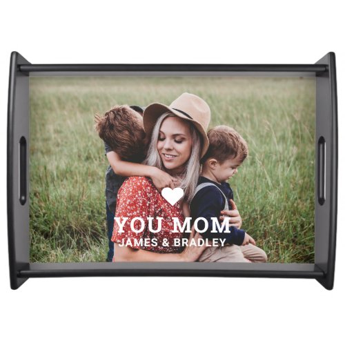 Cute HEART LOVE YOU MOM Mothers Day Photo Serving Tray