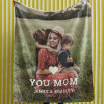 Cute HEART LOVE YOU MOM Mother's Day Photo Sherpa Blanket<br><div class="desc">Cute Heart Love You Mom Mother's Day Photo Sherpa Blanket features your favorite photo with the text "(love heart) you Mom" in modern white script with your names below. Personalize by editing the text in the text box provided and adding your own picture. Designed by ©Evco Studio www.zazzle.com/store/evcostudio</div>