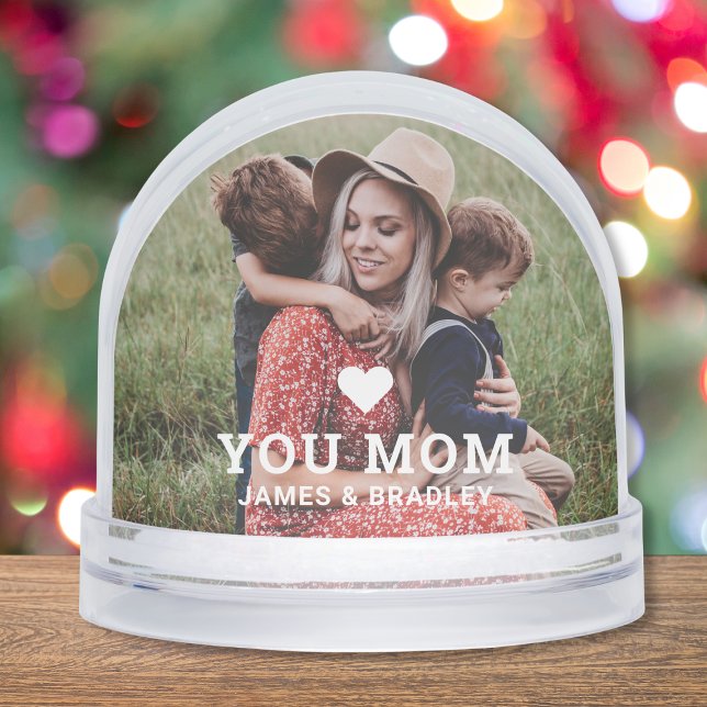 Cute HEART LOVE YOU MOM Mother's Day Photo Snow Globe (Creator Uploaded)