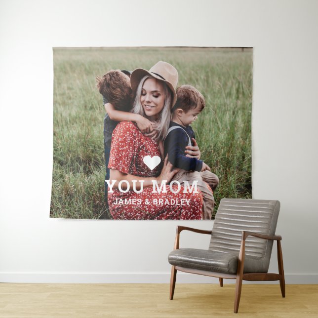 Cute Heart Love You Mom Mother's Day Photo Tapestry (In Situ (Horizontal))