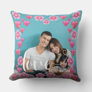 Cute HEART LOVE YOU MOM Mother's Day Photo Throw Pillow