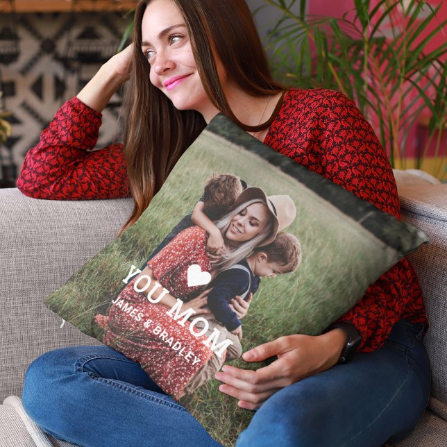 Cute HEART LOVE YOU MOM Mother's Day Photo Throw Pillow (Creator Uploaded)