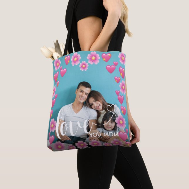 Cute HEART LOVE YOU MOM Mother's Day Photo  Tote Bag (Close Up)