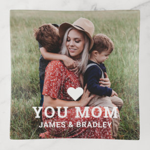 Cute Heart Love You Mom Mother's Day Photo Trinket Tray