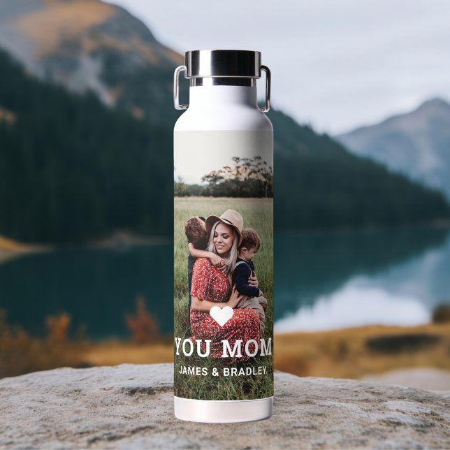 Cute Heart Love You Mom Mother's Day Photo Water Bottle (Creator Uploaded)