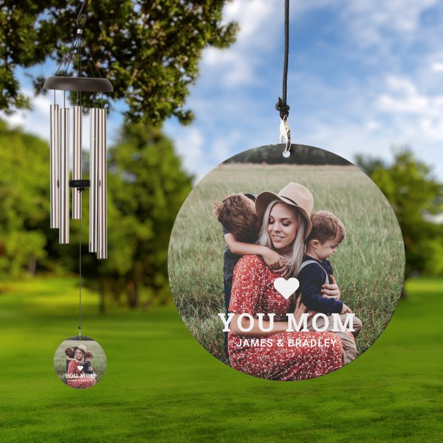 Cute HEART LOVE YOU MOM Mother's Day Photo  Wind Chime (Outdoor)