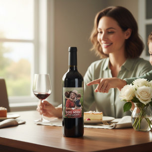 Cute Heart Love You Mom Mother's Day Photo Wine Label