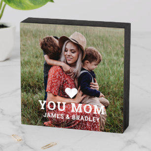Cute Heart Love You Mom Mother's Day Photo Wooden Box Sign