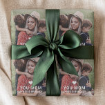 Cute Heart Love You Mom Mother's Day Photo Wrapping Paper<br><div class="desc">Cute Heart Love You Mom Mother's Day Photo Wrapping Paper features your favorite photo with the text "love you mom" in modern white script with a heart and your names below. Perfect gift for mom for Mother's Day,  Birthday,  Christmas,  holidays and more. Designed by ©2022 Evco Studio www.zazzle.com/store/evcostudio</div>