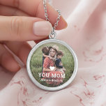 Cute HEART LOVE YOU MOM Mother's Day Silver Plated Necklace<br><div class="desc">Cute HEART LOVE YOU MOM Mother's Day Necklace features your favorite photo with the text "(love heart) you Mom" in modern white script with your names below. Personalize by editing the text in the text box provided and adding your own picture. Designed by ©2022 Evco Studio www.zazzle.com/store/evcostudio</div>