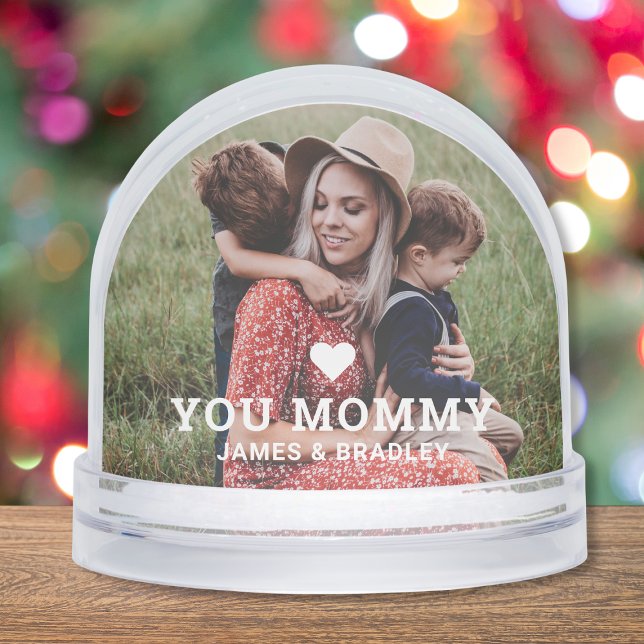 Cute HEART LOVE YOU MOMMY Mother's Day Photo Snow Globe (Creator Uploaded)