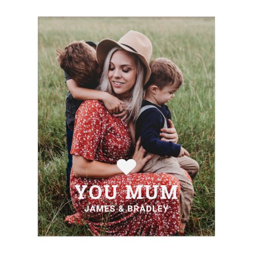 Cute Heart Love You Mum Mothers Day Photo Acrylic Print