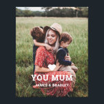 Cute HEART LOVE YOU MUM Mother's Day Photo Canvas Print<br><div class="desc">Cute Heart Love You Mum Mother's Day Photo Canvas Print features your favorite photo with the text "(love heart) you Mum" in modern white script with your names below. Personalize by editing the text in the text box provided and adding your own picture. Perfect for Christmas, birthday and Mother's Day...</div>