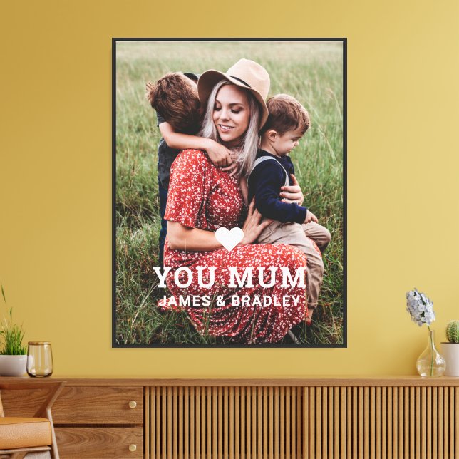 Cute HEART LOVE YOU MUM Mother's Day Photo Canvas Print (Insitu(LivingRoom))