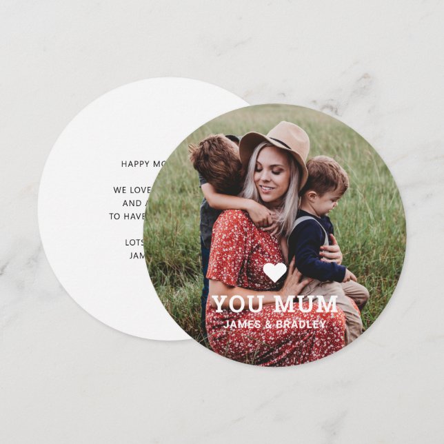 Cute HEART LOVE YOU MUM Mother's Day Photo Card (Front/Back)