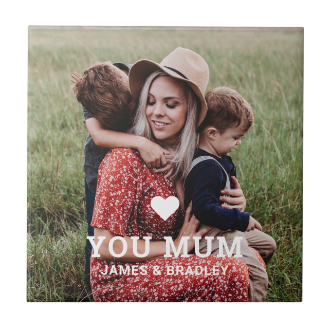 Cute HEART LOVE YOU MUM Mother's Day Photo Ceramic Tile (Front)