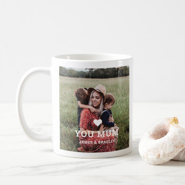 Cute HEART LOVE YOU MUM Mother's Day Photo Coffee Mug (With Donut)