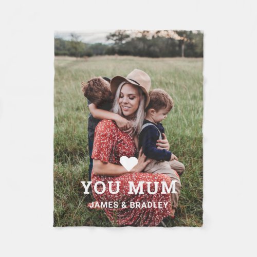 Cute HEART LOVE YOU MUM Mothers Day Photo Fleece Blanket