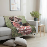 Cute HEART LOVE YOU MUM Mother's Day Photo Fleece Blanket<br><div class="desc">Cute Heart Love You Mum Mother's Day Photo Fleece Blanket features your favorite photo with the text "(love heart) you Mum" in modern white script with your names below. Personalize by editing the text in the text box provided and adding your own picture. Perfect for Christmas, birthday and Mother's Day...</div>
