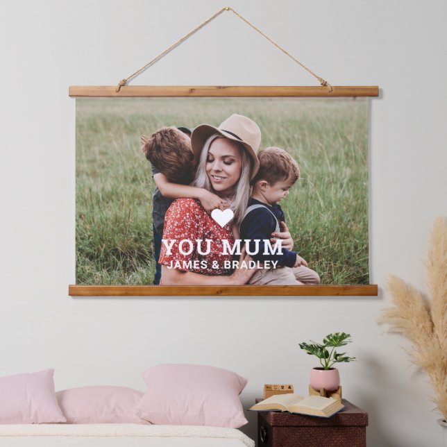 Cute HEART LOVE YOU MUM Mother's Day Photo Hanging Tapestry (Bedroom)