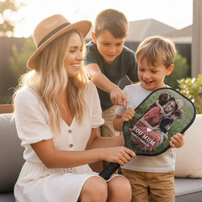 Cute HEART LOVE YOU MUM Mother's Day Photo Pickleball Paddle
