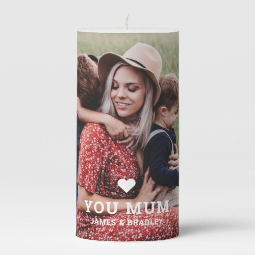 Cute HEART LOVE YOU MUM Mothers Day Photo Pillar Candle