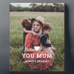 Cute HEART LOVE YOU MUM Mother's Day Photo Plaque<br><div class="desc">Cute Heart Love You Mum Mother's Day Photo Poster features your favorite photo with the text "(love heart) you Mum" in modern white script with your names below. Personalize by editing the text in the text box provided and adding your own picture. Perfect for Christmas, birthday and Mother's Day gifts....</div>