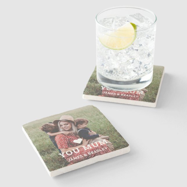 Cute HEART LOVE YOU MUM Mother's Day Photo Stone Coaster (Side)