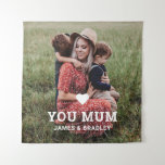 Cute Heart Love You Mum Mother's Day Photo Tapestry<br><div class="desc">Cute Heart Love You Mum Mother's Day Photo Tapestry features your favorite photo with the text "(love heart) you Mum" in modern white script with your names below. Personalize by editing the text in the text box provided and adding your own picture. Perfect for Christmas, birthday and Mother's Day gifts....</div>