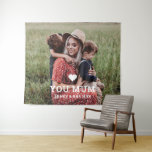 Cute Heart Love You Mum Mother's Day Photo Tapestry<br><div class="desc">Cute Heart Love You Moum Mother's Day Photo Tapestry features your favorite photo with the text "(love heart) you Mum" in modern white script with your names below. Personalize by editing the text in the text box provided and adding your own picture. Perfect for Christmas, birthday and Mother's Day gifts....</div>