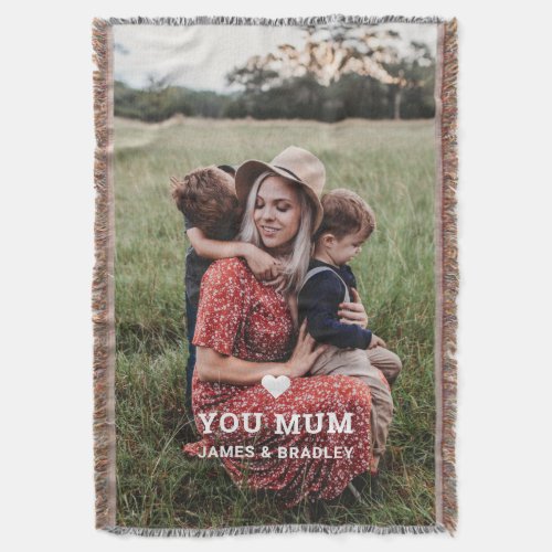 Cute HEART LOVE YOU MUM Mothers Day Photo Throw Blanket