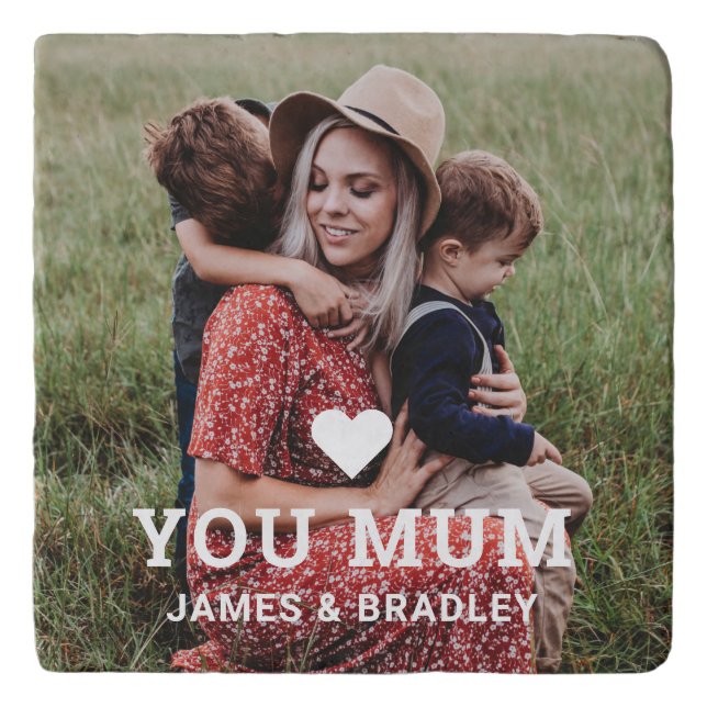 Cute Heart Love You Mum Mother's Day Photo Trivet (Front)