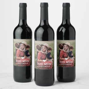 Cute Heart Love You Mum Mother's Day Photo Wine Label