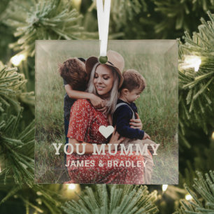 Cute Heart Love You Mummy Mother's Day Photo Glass Ornament