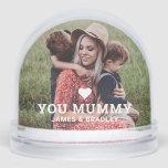 Cute HEART LOVE YOU MUMMY Mother's Day Photo Snow Globe<br><div class="desc">Cute HEART LOVE YOU MUMMY Mother's Day Photo Snow Globes features your favorite photo with the text "(love heart) you Mummy" in modern white script with your names below. Personalize by editing the text in the text box provided and adding your own picture. Designed by ©2025 Evco Studio www.zazzle.com/store/evcostudio</div>